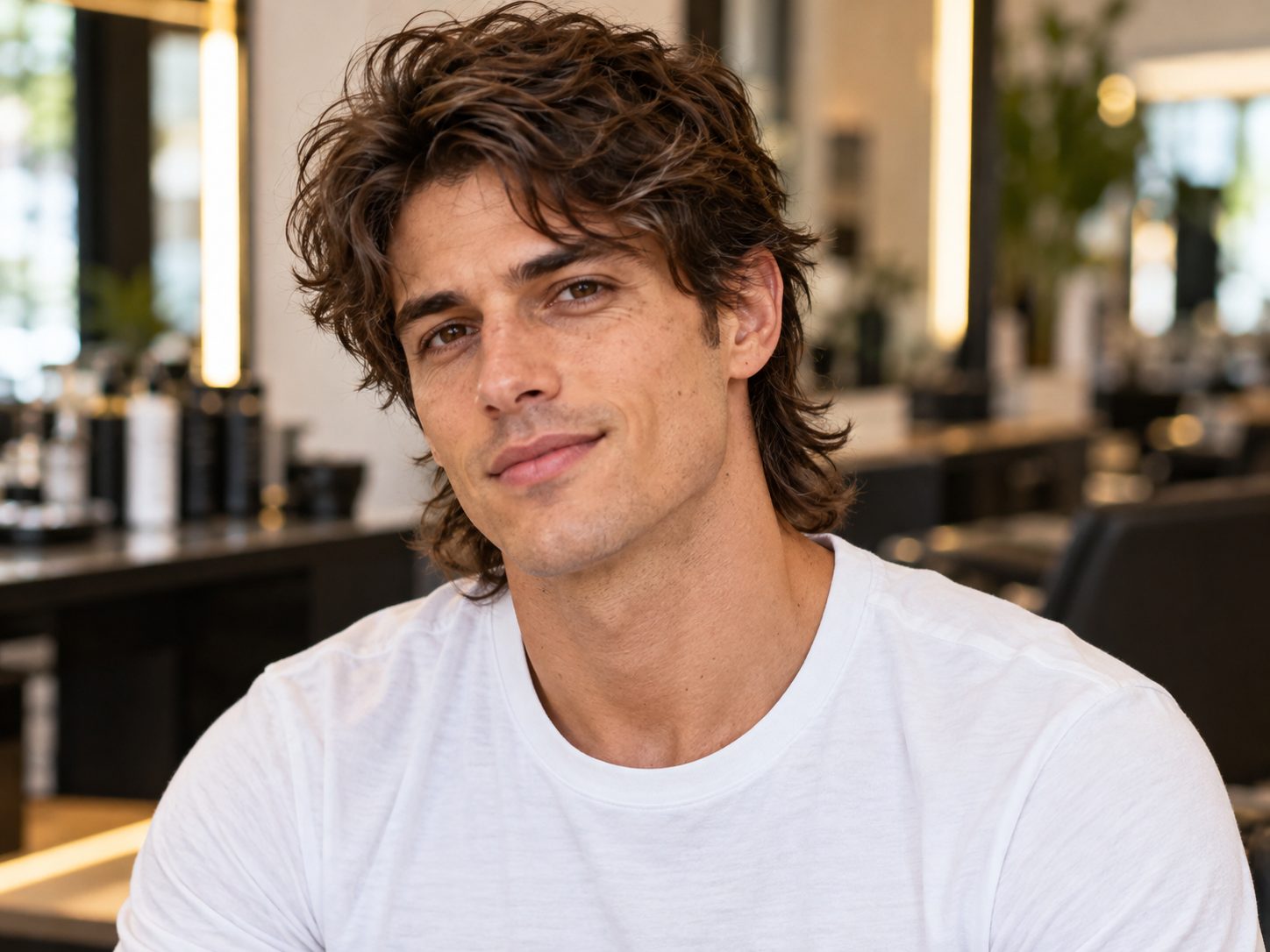 Cabelo masculino comprido na nuca com camadas no topo e laterais suaves
