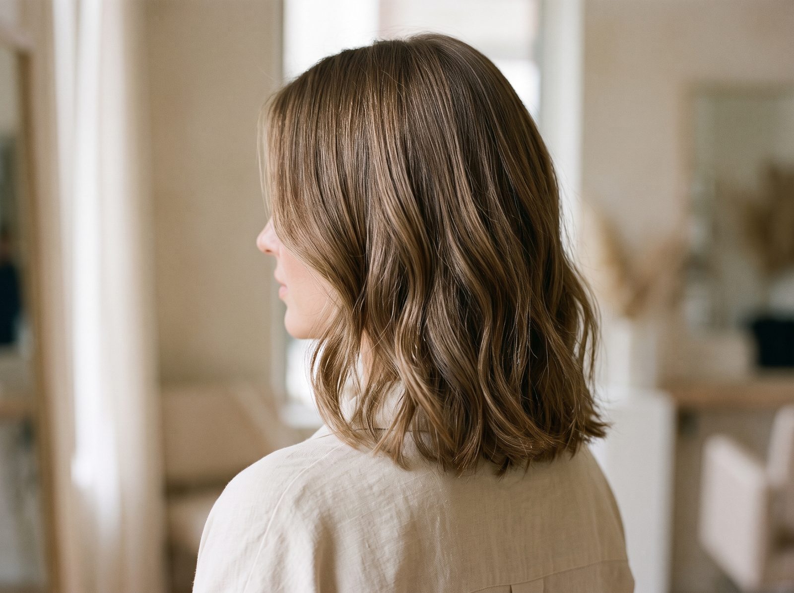Mulher com long bob clavicut de pontas suaves, tendência de corte de cabelo feminino 2027