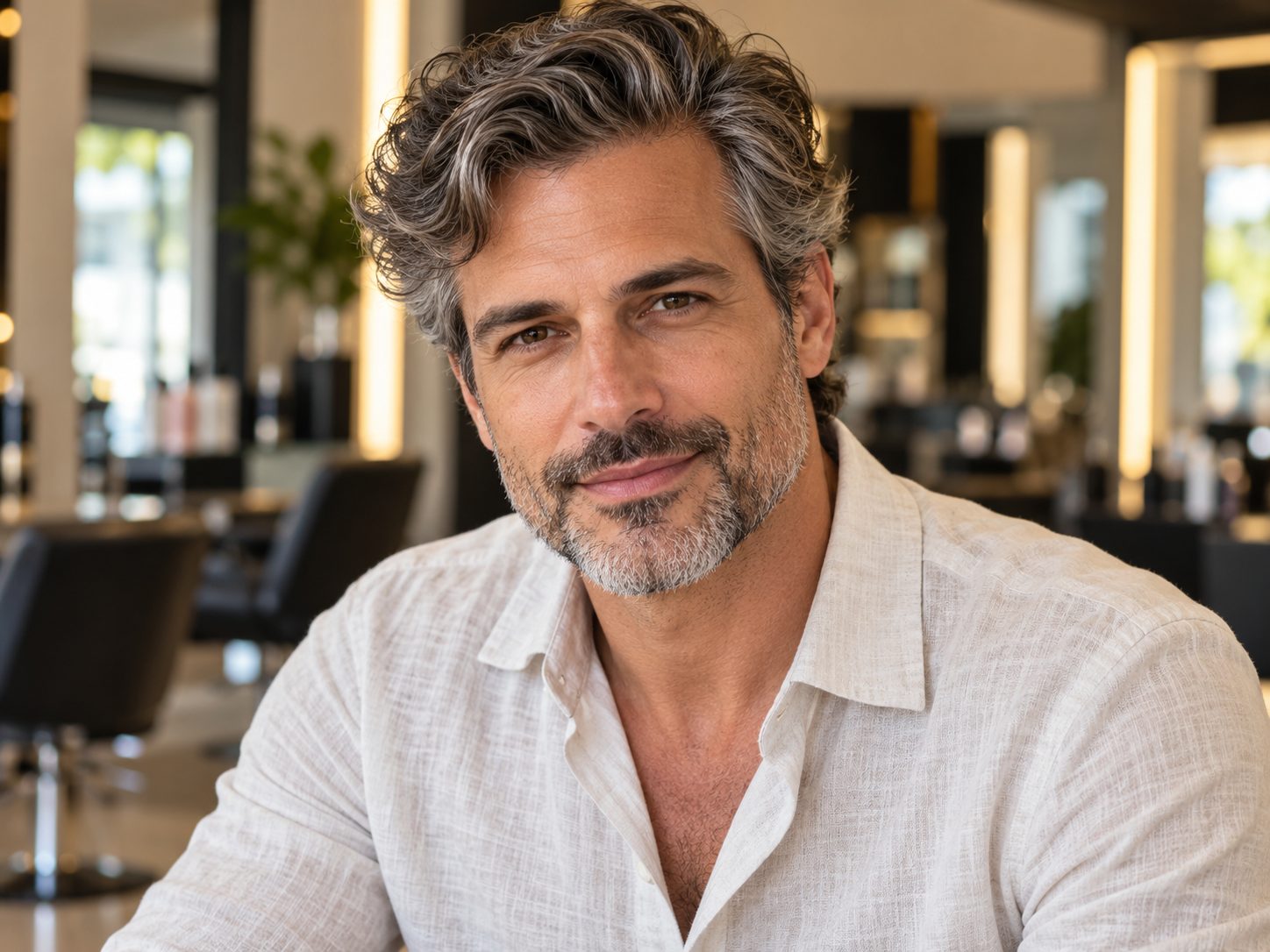 Cabelo grisalho masculino médio ondulado natural