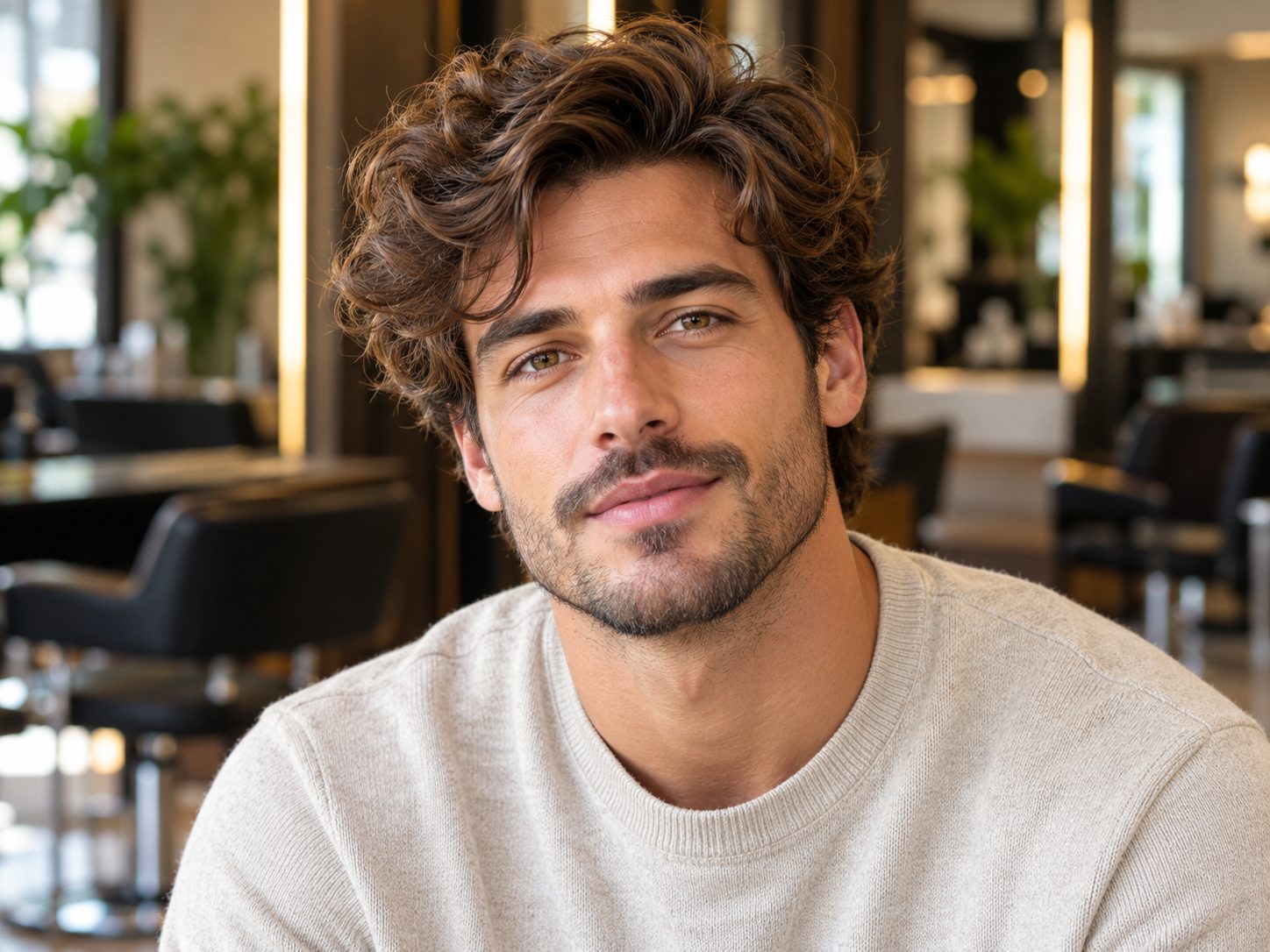 Corte masculino médio ondulado natural com volume equilibrado