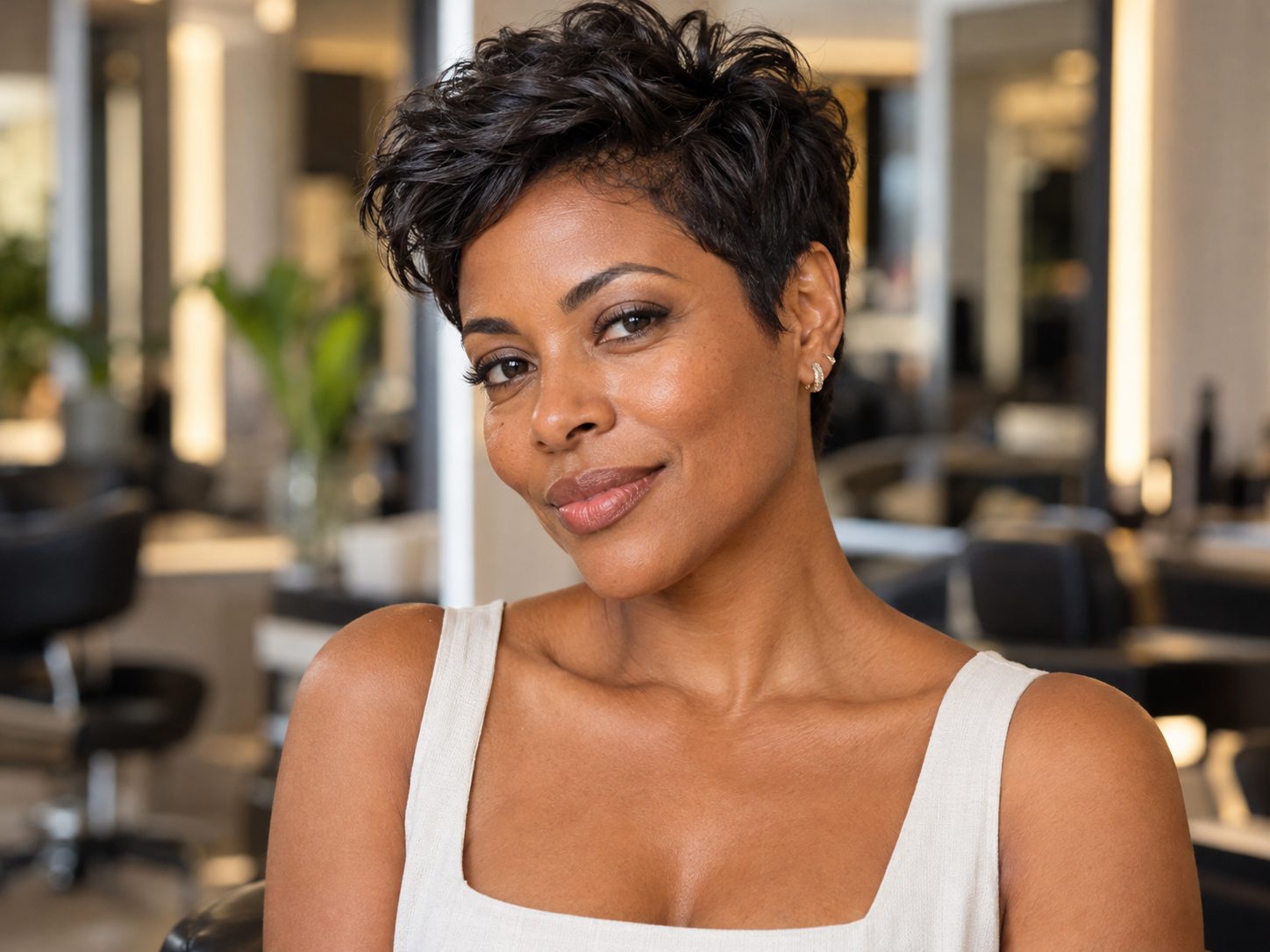 Pixie com volume no topo em cabelo fino, laterais curtas e topo texturizado